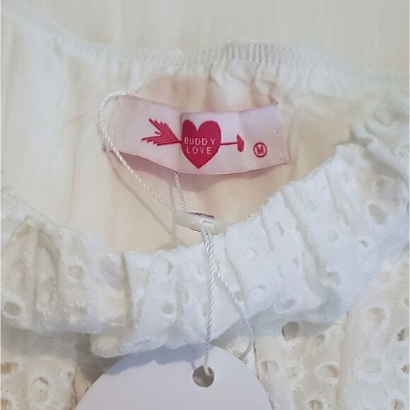 Buddy Love Valentina White Eyelet Puff Sleeve Mini Dress Size Medium NWT - Picture 12 of 12